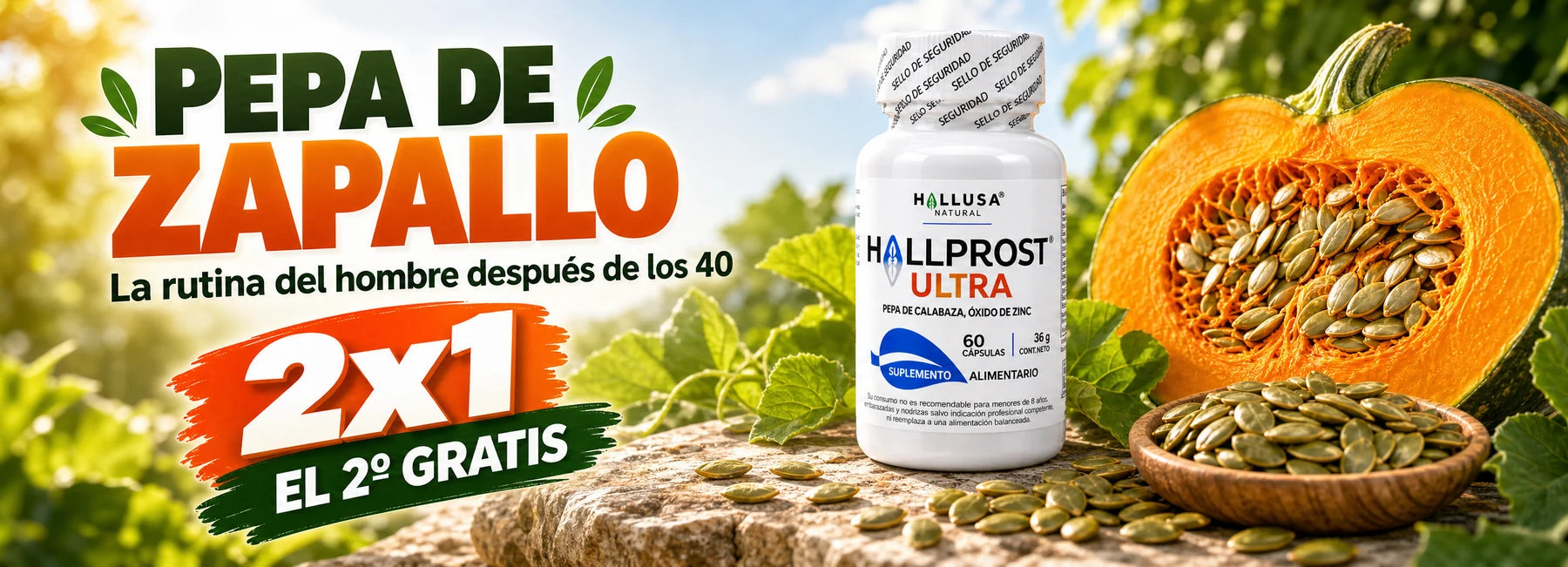 Hallprost Ultra: pepa de calabaza y óxido de zinc. 2x1 por CyberMonday. 60 cápsulas.
