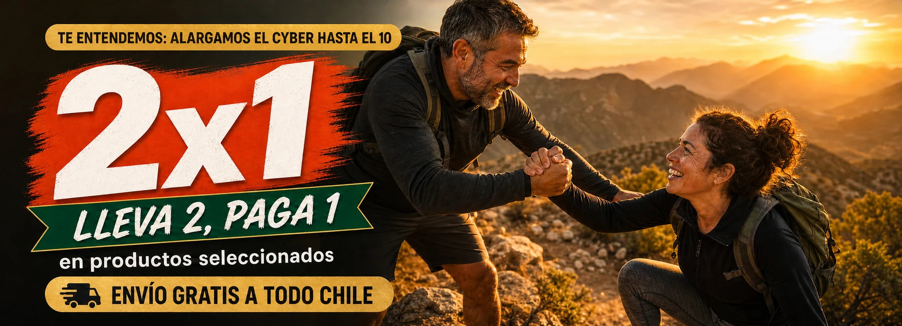 Te entendemos: alargamos el Cyber hasta el 10 de octubre. 2x1, lleva 2 y paga 1 en productos seleccionados. Envío gratis a todo Chile.