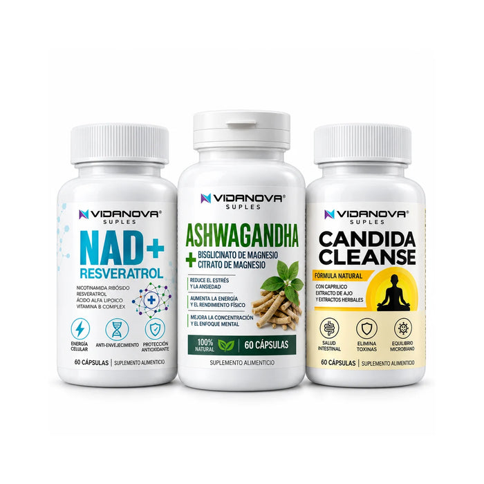 Tripack NAD + ashwagandha + cándida