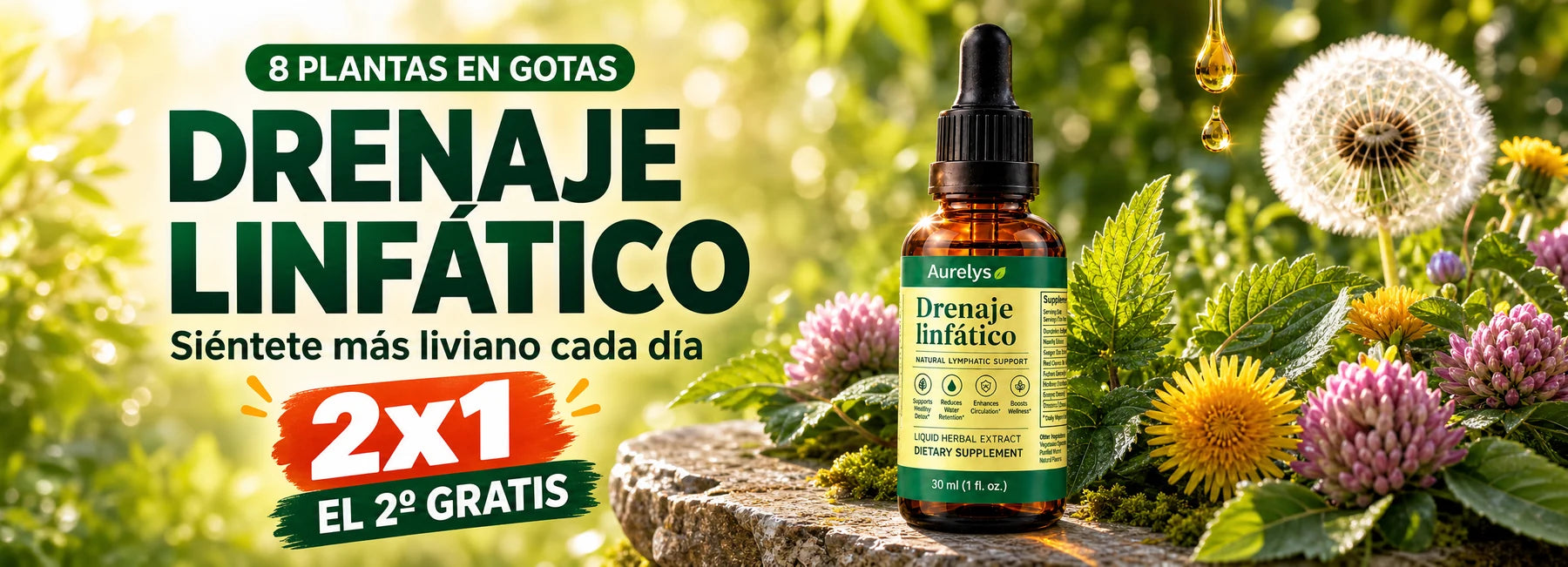 Aurelys: drenaje linfático, 8 plantas en gotas. 2x1 por CyberMonday.